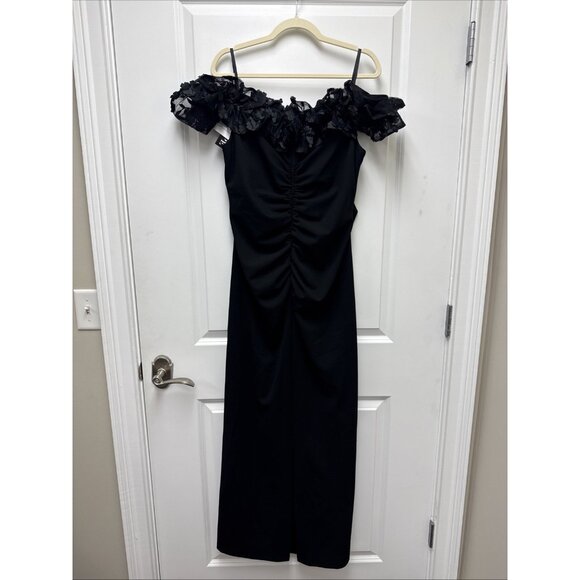 XSCAPE Women Size 16W Black Off-Shoulder Ruffle Evening Gown Cocktail Dress Maxi - Picture 7 of 11